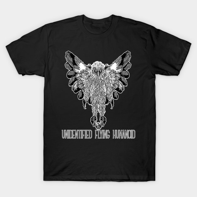 Unidentified Flying Humanoid Mothman Phantom Retro Scary Bird Man Owlman T-Shirt by National Cryptid Society